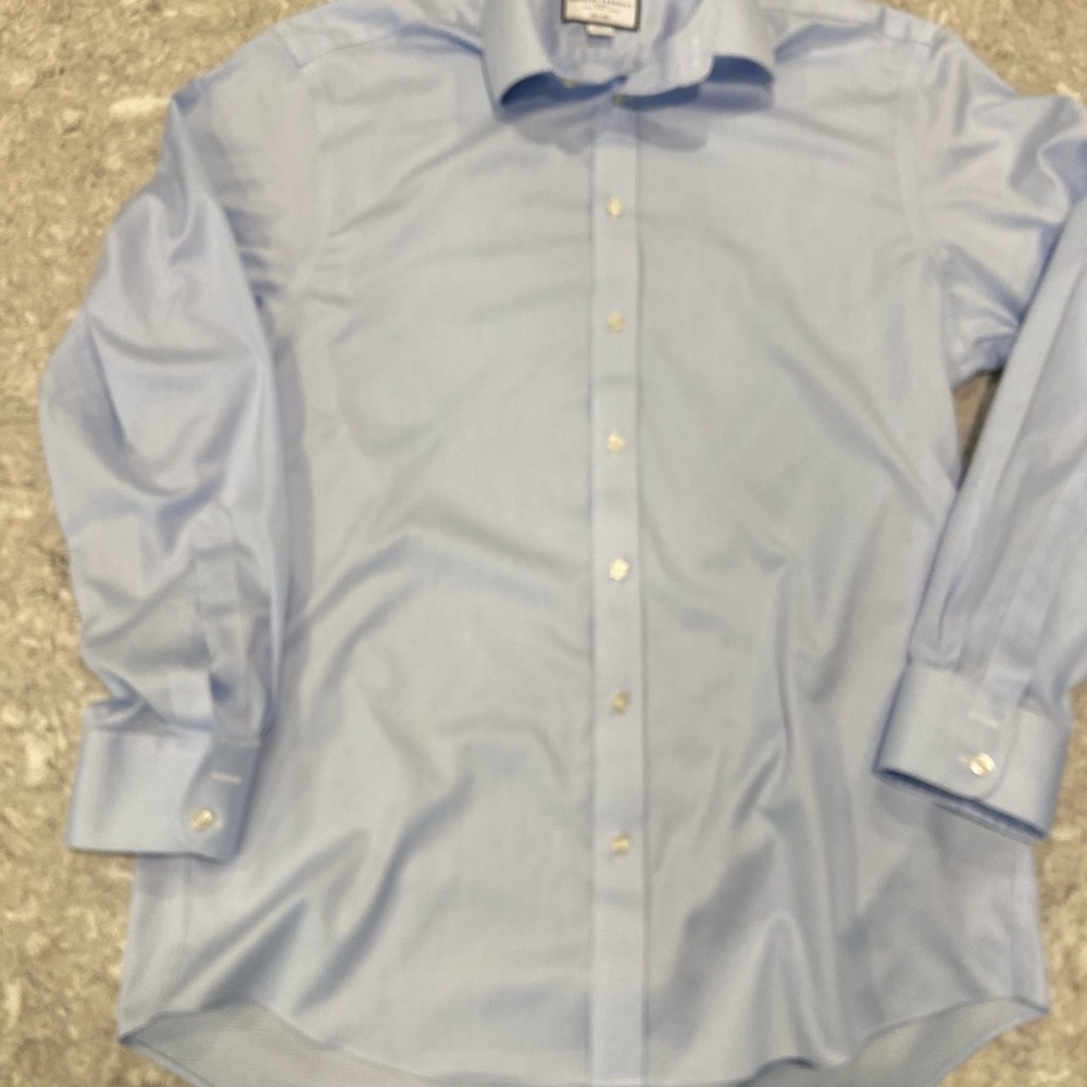 Charles Tyrwhitt Men's Dress Shirt Classic Fit Non-Iron Light Blue Checked 16.5